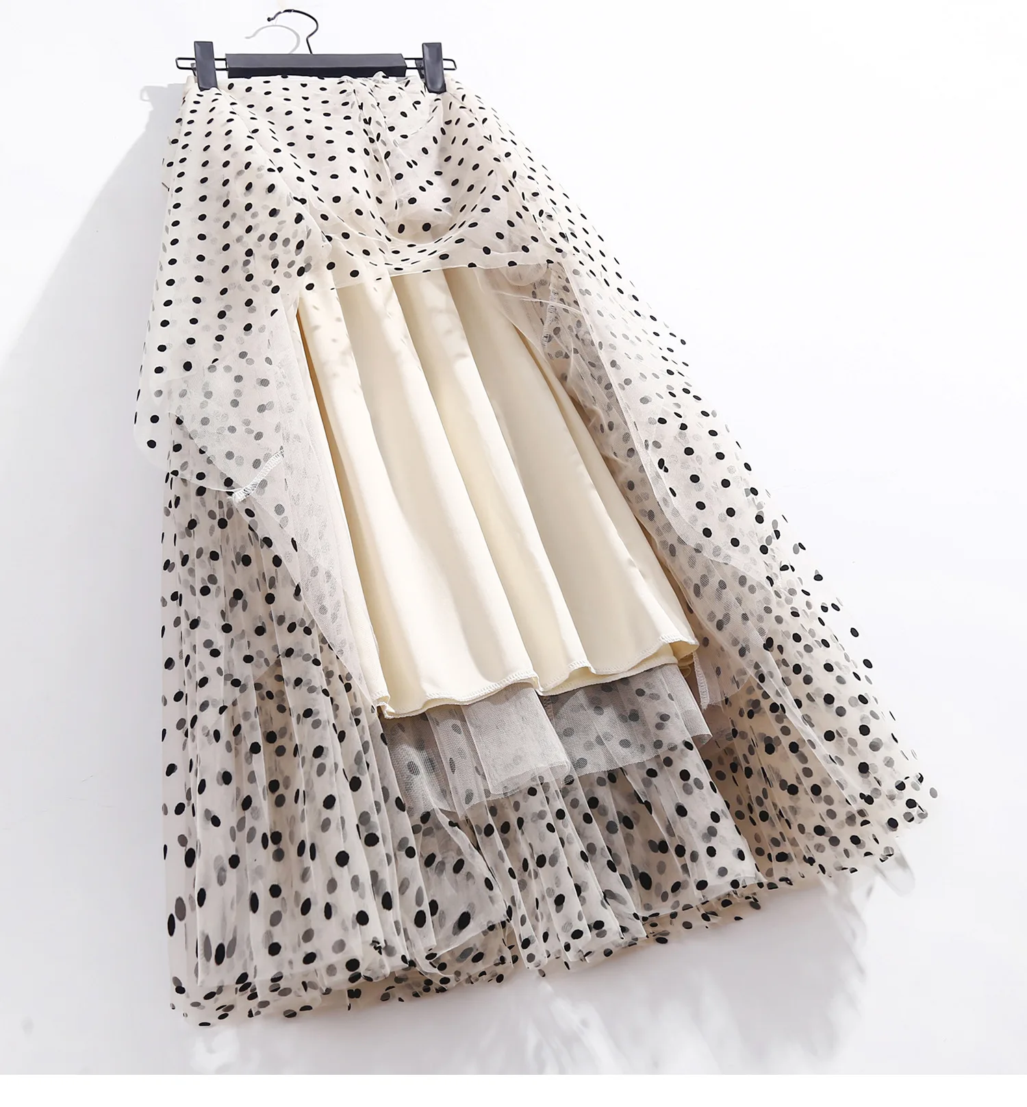 Boho Queens Women Polka Dot High Waist Pleated Ball Gown Maxi Skirt Fashion Mesh Loose Puffy Umbrella Fairy Cake Skirts