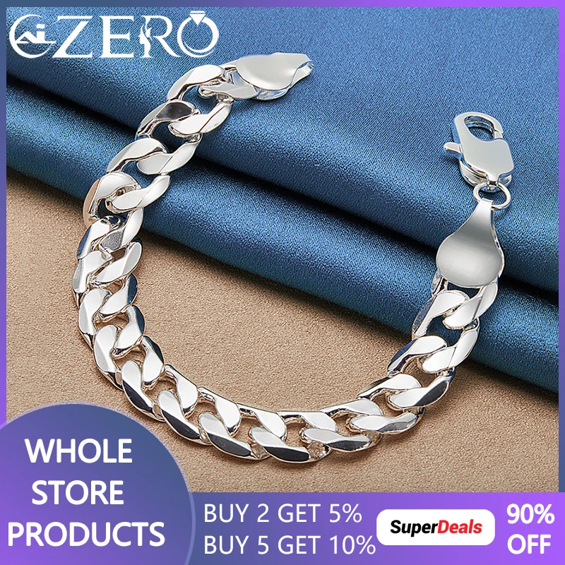 

ALIZERO 925 Sterling Silver 12MM Chain Bracelet For Men Women Fashion Wedding Party Luxury Charms High-Quality Jewelry Wholesale