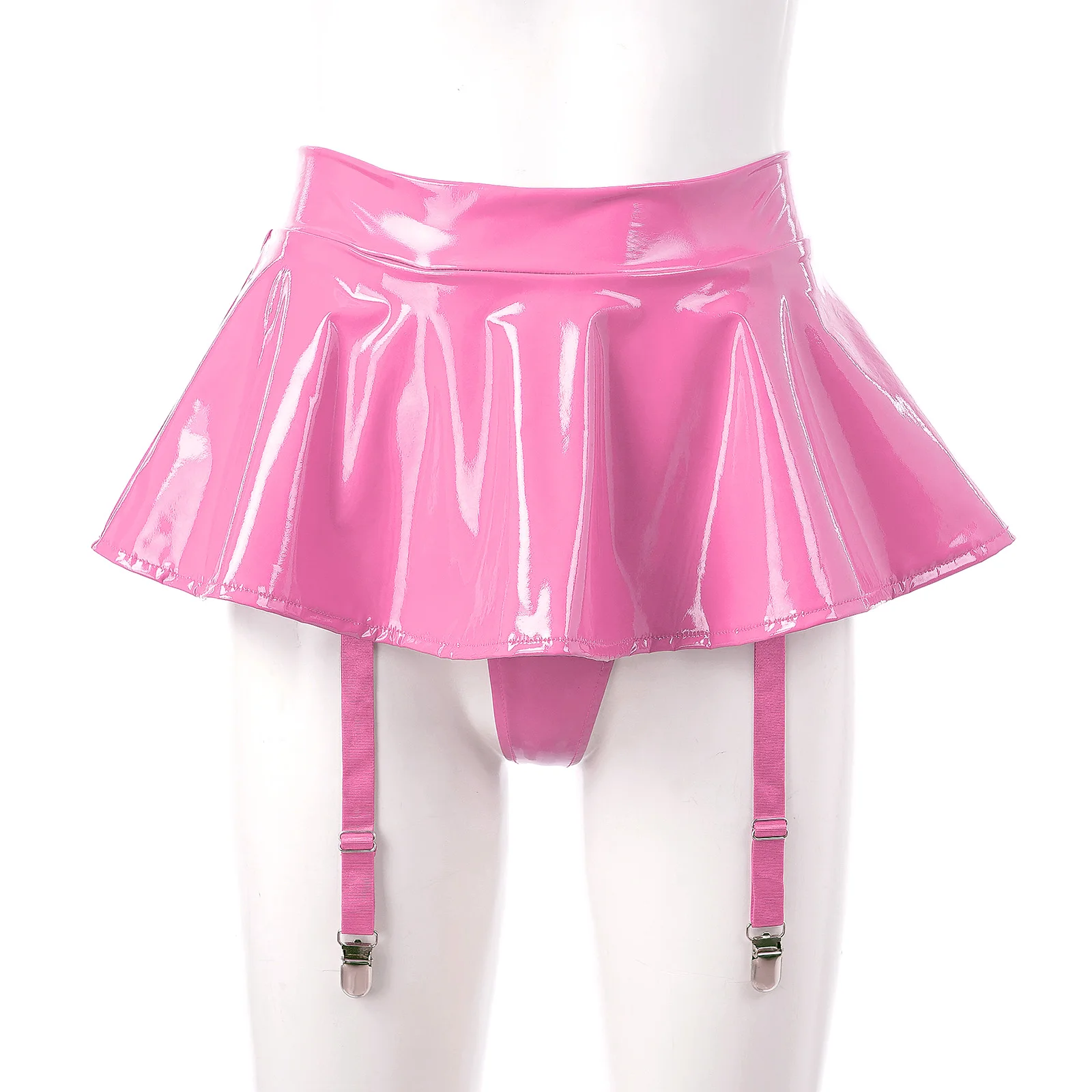 Womens Wet Look Sexy Mini Skirts Patent Leather Ruffle Metal Clips Short Skirt Erotic Party Date Clubwear Pole Dance Costume - Image 4