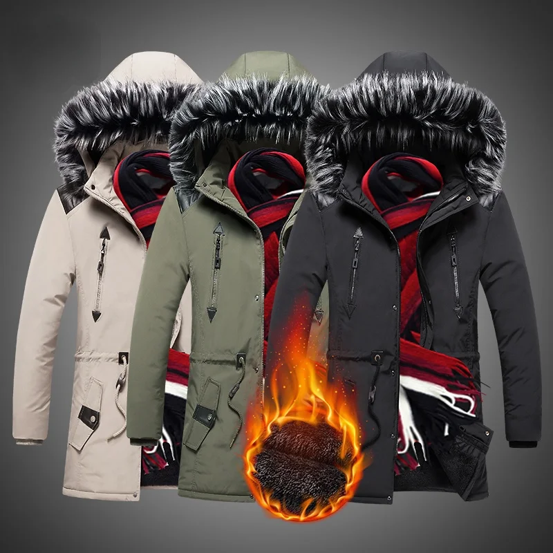 

Fur Collar Hooded Jacket Men 2020 Winter New Fashion Warm Wool Liner Man Jacket Coat Windproof Male Parkas casaco Long Overcoats