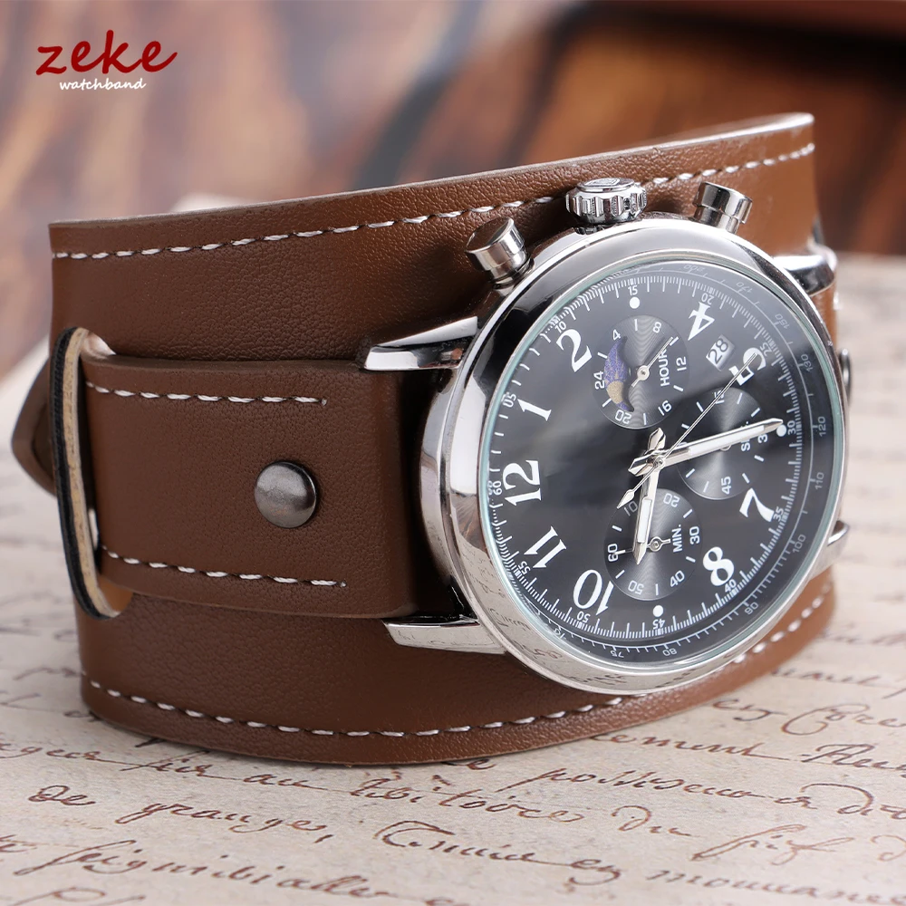 Vintage Cowhide Leather Watchband – Black & Brown Strap Wristband