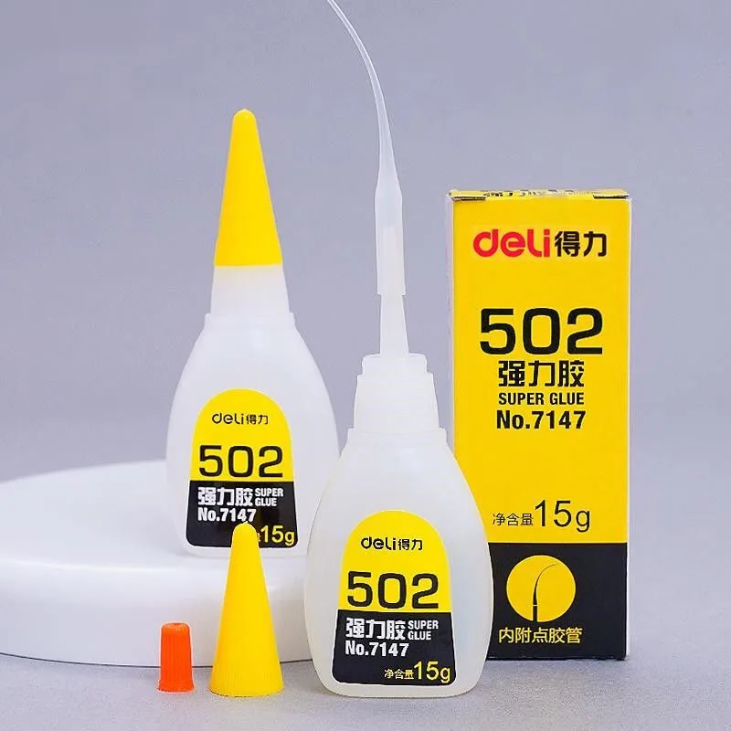 델리 15g 502 슈퍼 액체 접착제 인스턴트 빠른 건조 Cyanoacrylate 접착제 강한 본드 가죽 고무 유리 금속 홈 오피스 공급