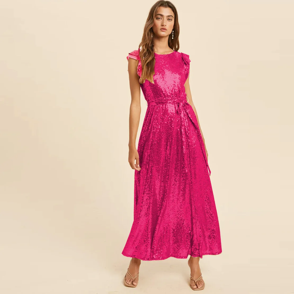 

Zoctuo Sequin Evening Dress For Women Elegant Short Sleeve Lace Up Party Long Cocktail Dresses Shiny Slim Luxury Birthday Gowns