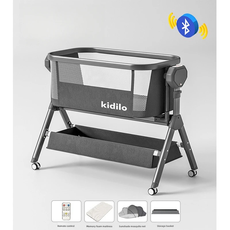 kidilo Culla multifunzionale, mobile e pieghevole, letto grande con giunture elettriche, culla neonato Materiale metallico, stile minimalista - immagine 5