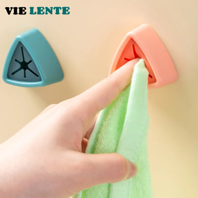 1pcs No-punch Towel Rack Bathroom Storage Hooks Kitchen Rag Plug Hanging Rack Hand Towel Dish Shelf Triangle Couple