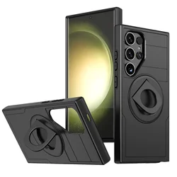 Heavy-Duty Armored 2-in-1 Fall-Proof Phone Case with Magnetic Ring Stand for S24Ultra (Black)