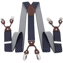 Vintage Suspenders for Men Heavy Duty Big Tall 3.5*120cm Wide Y Back 6 Metal Clips Adjustable Elastic Trouser Braces Strap Belt