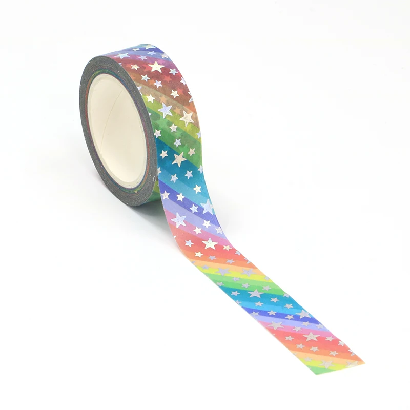 1PC. 10M Deco Silver Foil Rainbow Stars Washi Tape for Planner Scrapbooking Adhesive Stickers Masking Tape Cute Kawaii Papeleria 4