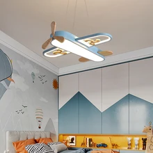 

Wood Led Chandelier For Kid Bedroom Children Room Kindergarten Nordic Blue Design Ceiling Hanging Lamp Airplane Pendant Light