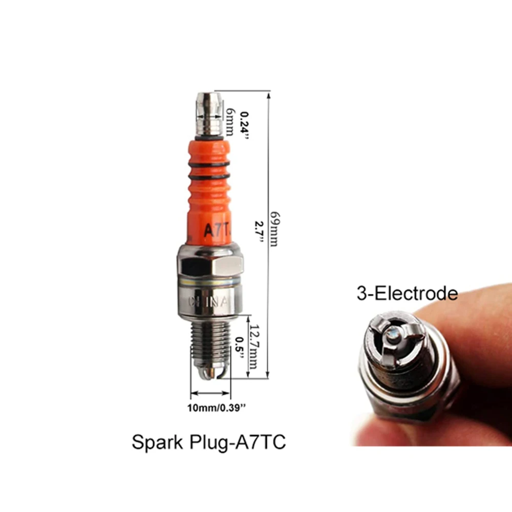 Motorcycle spark plug 2PCS 3 electrode spark plug A7TC for GY6 50cc 110cc 125cc 150cc Atv scooter dirt bike go kart