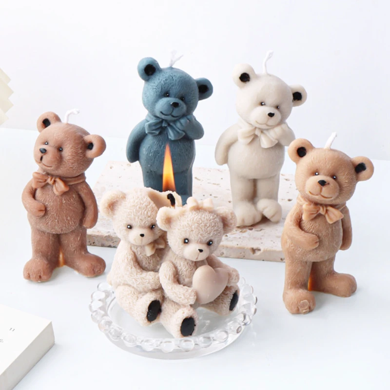 New Bear Silicone Candle Mold DIY Hug Heart Couple Bear Animal Candle Making Resin Soap Cake Mold Gifts Craft Home Decoration