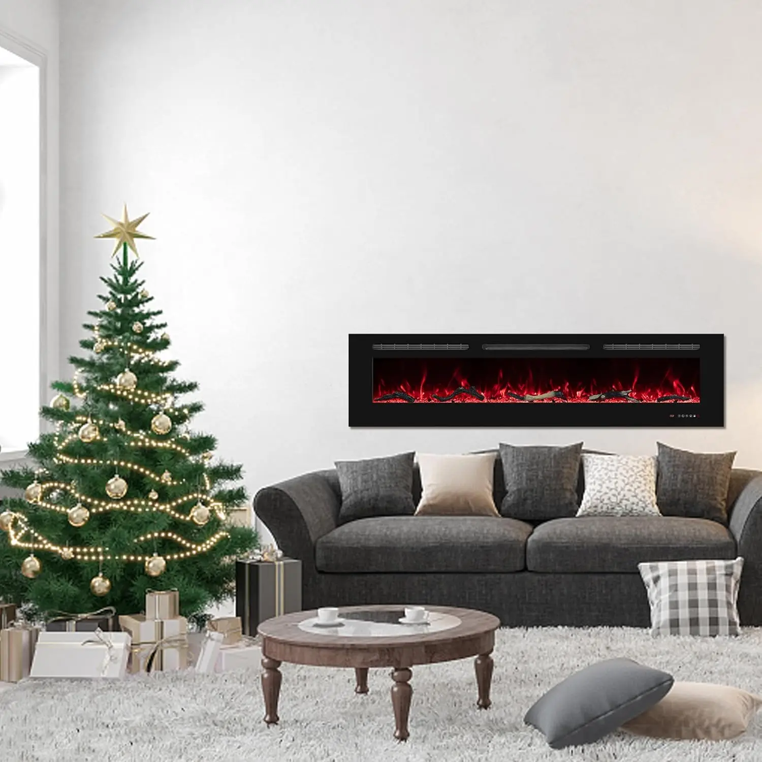 Fireplace 42 inch Wide, Wall Mounted Fireplace Inserts Electric Heater, 13 * 13 Flame Effects Like Real Flame, Low Nois