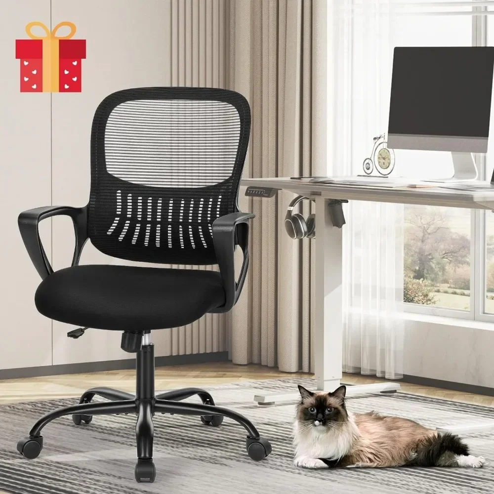 Office Chair Mesh Rolling Work Swivel Task with Wheels Comfortable Lumbar Support Comfy Arms for Home Black Desk Chairs office chair