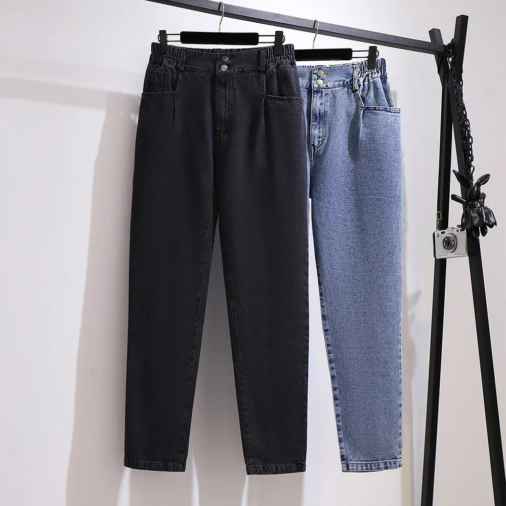 Jean Straight Ankle Length Denim Women High Waist Vintage Washed Denim Jeans Pockets Solid Loose Fit Casual Trousers 2024