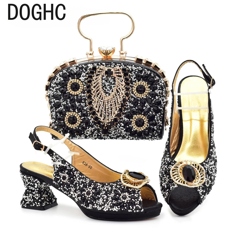 

Italian Shoes and Bags Matching Set Decorated with Rhinestone Shoe and Matching Bag for Nigeria Party Wedges Shoes for Women