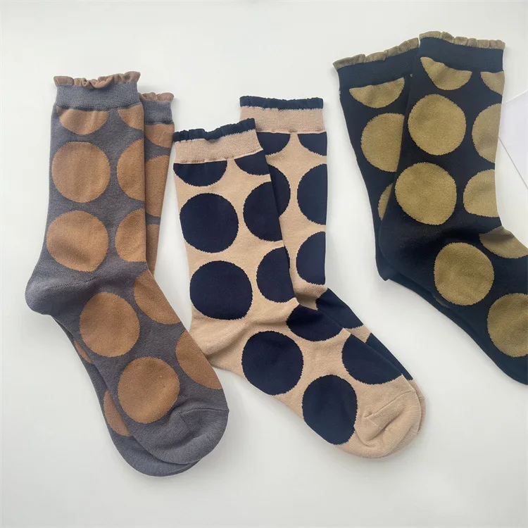 

Woman Winter Autumn Socks Round Circle Print Middle Tube Sock