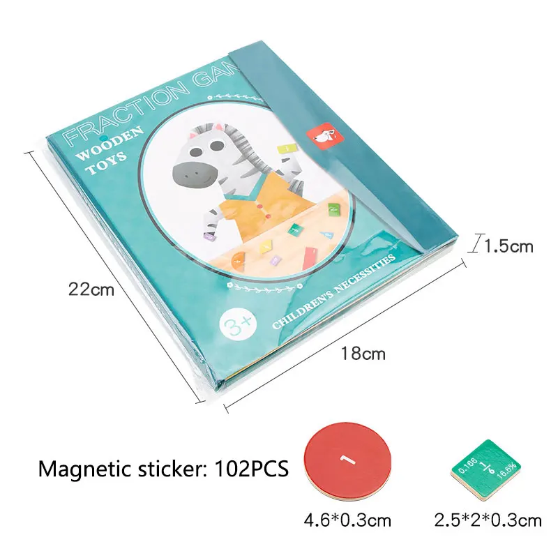 Children Magnetic Fraction Learning Math Toys Wooden Fraction Book Set Parish Teaching Aids Arithmetic Learning Educational Toys 6