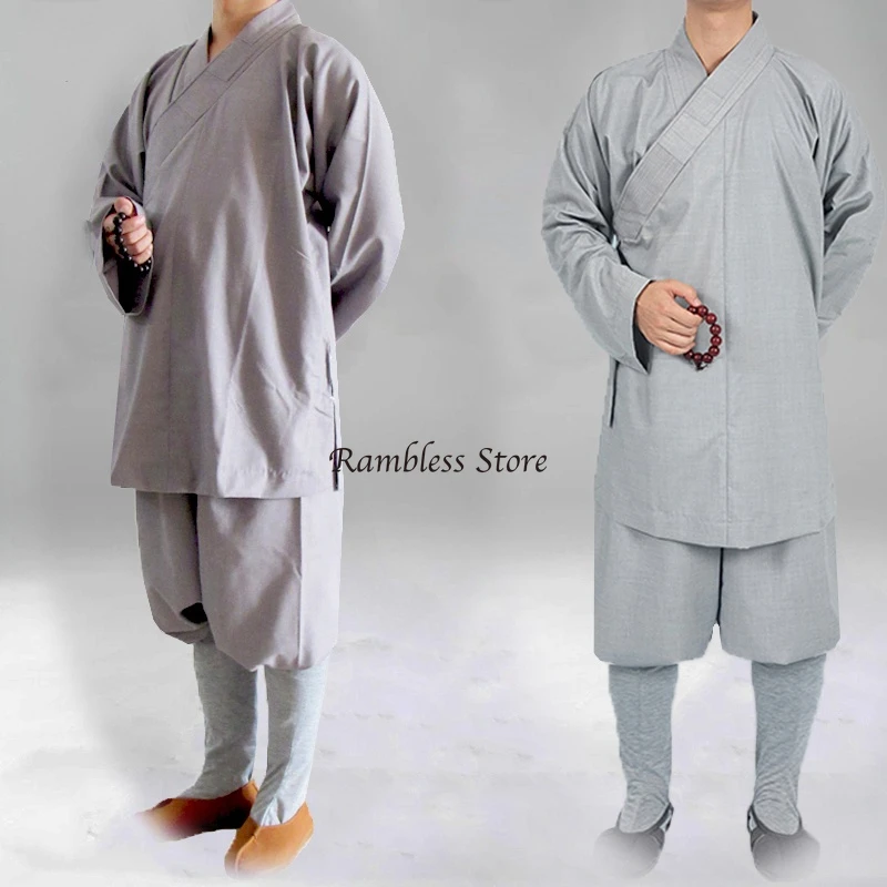 Chinese Traditional Costume Traditional Chinese Buddhism Arhat Gown Set for Adult Men Monk Robe Clothes Top and Pants Buddhist Clothes