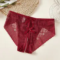 Sous-vêtements Sexy à entrejambe ouvert pour femmes, culotte taille basse, haute élasticité, nœud ajouré, grille, pas besoin de enlever, Breifs fins et doux 5