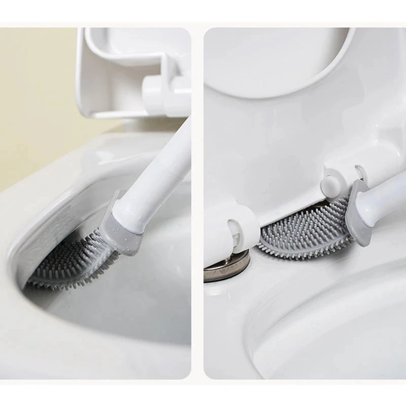 Toilet Brush Water Leak Proof With base Silicone Wc Flat Head Flexible Soft Bristles Brush with Quick Drying Holder Set