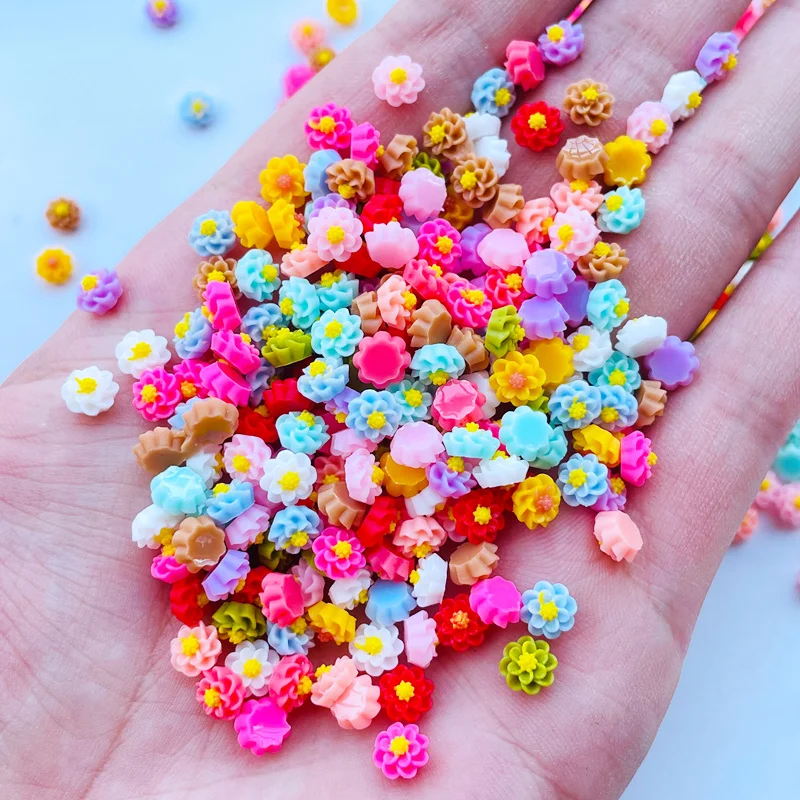 6mm Kawaii Cute Mixed Flowers Flat Back Resin Cabochons Scrapbooking DIY Jewelry Craft Decoration Accessorie J56 100Pcs resin ornaments