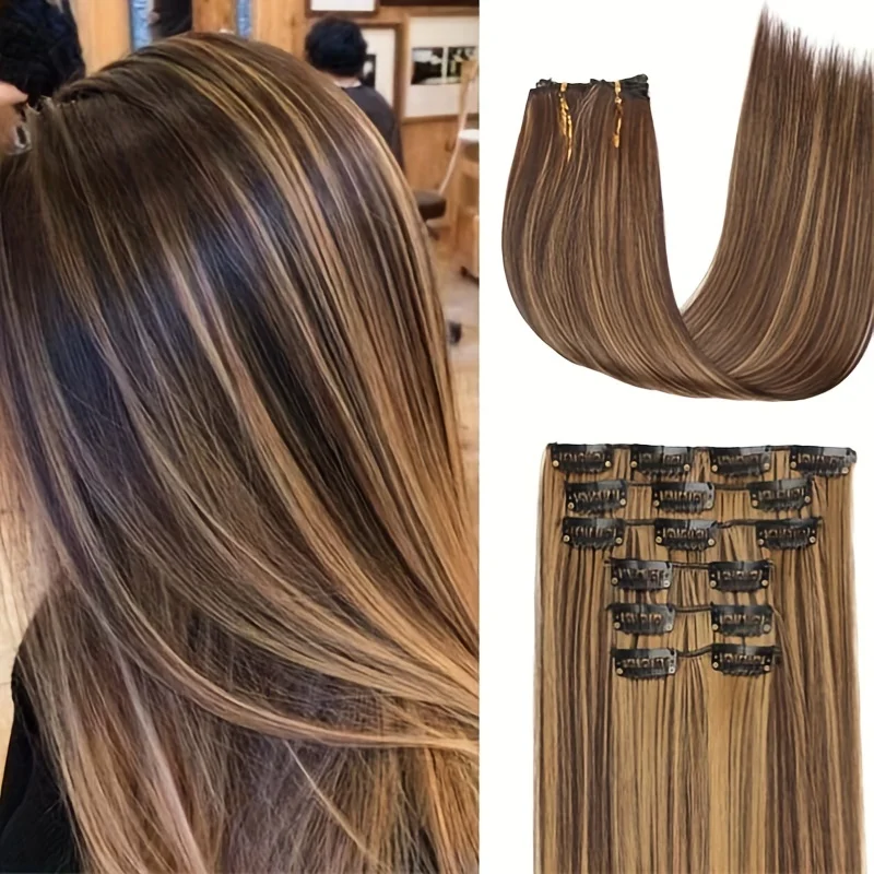 16 stücke Clip In Lange Gerade Haar Extensions Synthetische Faser Gerade Haarteil Für Frauen Mädchen Haar Clips Haar Zubehör