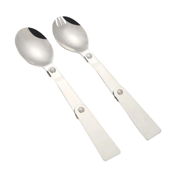 Maydahui Spoon and Fork Foldable Stainless Steel SUS 18/10（304）Salad Spork  Portable for Thermos Camping Outdoors(Pack of 2)