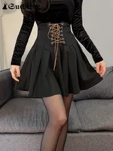 

SUCHCUTE Dark Academic Bandage Corset Skirts For Women Gothic Y2K Streetwear Mini Skirt Skinny Vintage Punk Style E Girl Clothes