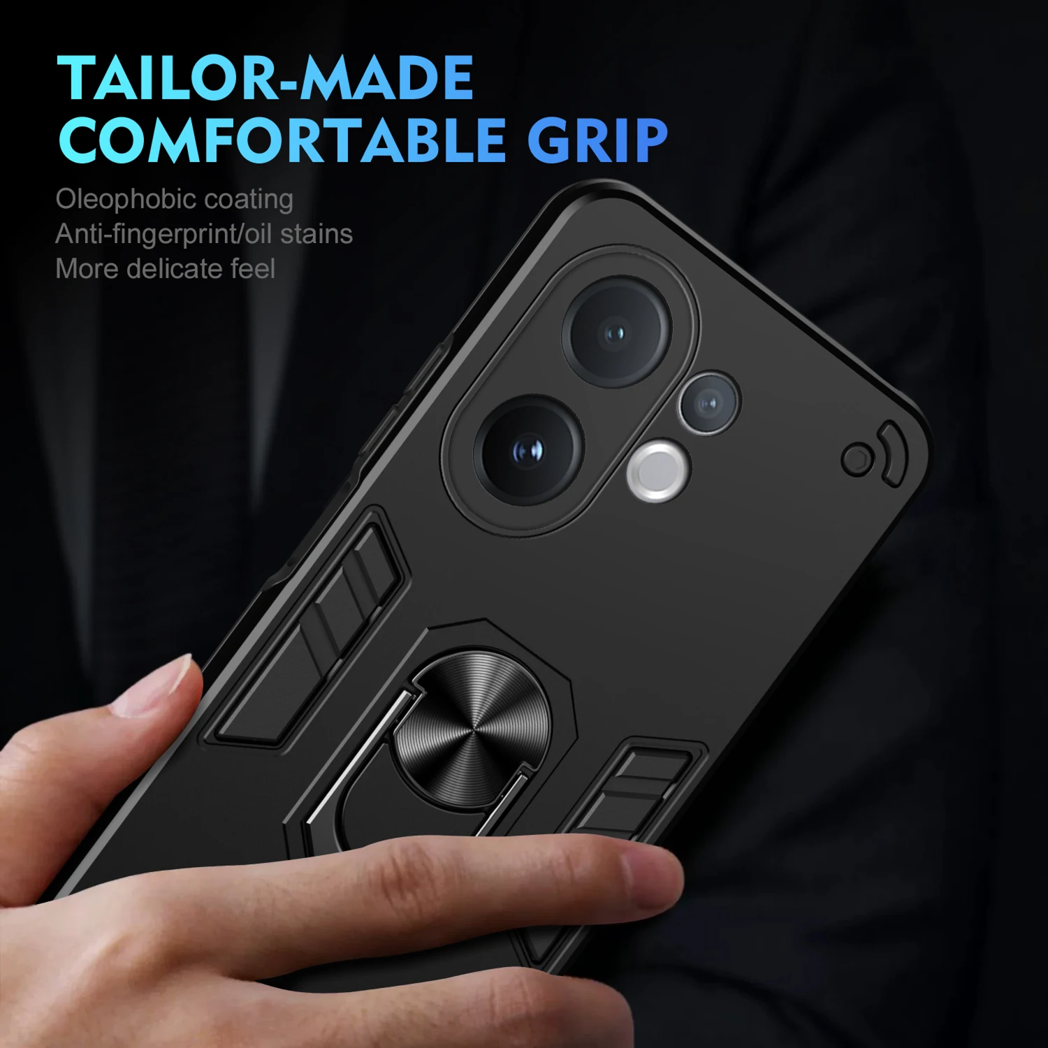 Rugged Shockproof Phone Case with Magnetic Ring Holder and Dual-Layer Protection