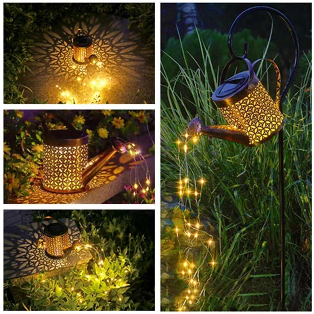 Solar Powered Garden Shower Light Watering Can Lights Star Light LED Outdoor String Fairy Lights Waterfall With Bracket