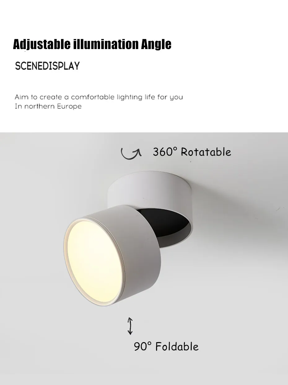 white downlights Simple Led Down-light Lighting Surface Mounted Ceiling Light Foldable Led Spot Lamp Dimmable AC90-265V Living Room Bedroom Light downlight led