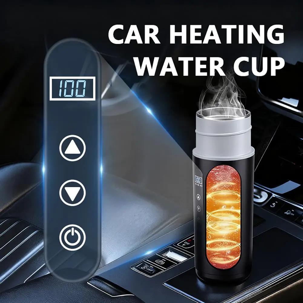 휴대용 보온병 12V/24V 겸용 USB 열 보존 통합 가열 500ml 끓는 물 컵 LCD 디스플레이