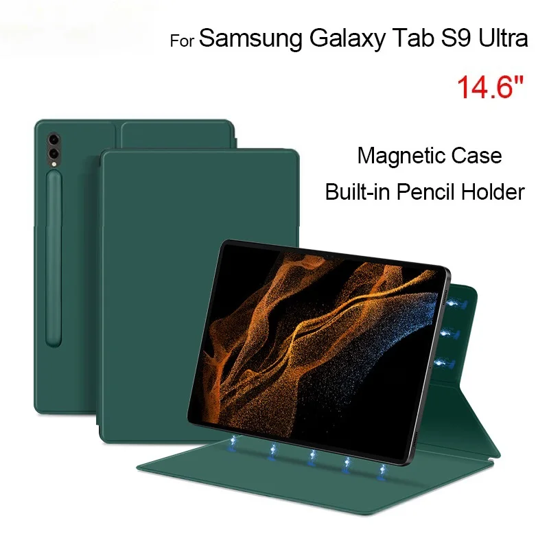 

Magnetic Tablet Case For Samsung Galaxy Tab S9 Ultra 14.6 X910 X916B/S9 Plus/S9 2023 Smart Cover with Built-in Pen Holder Slot