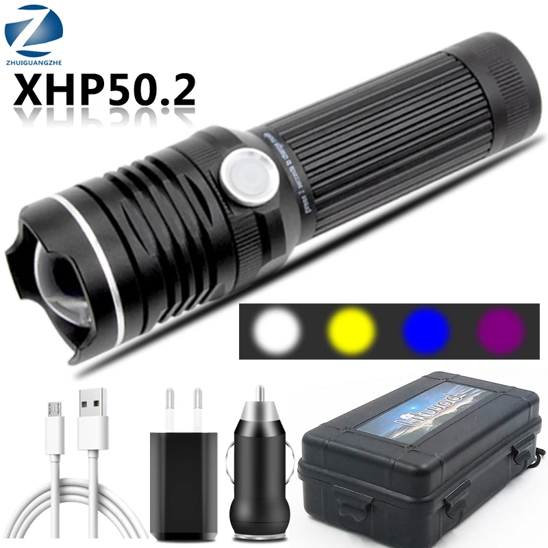 

Zoomable Torch Aluminum Waterproof Lantern High quality 4 Colors Powerful Led Flashlight USB Rechargeable 18650 26650 Battery