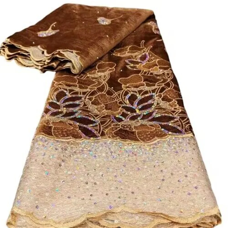 

Gold /Orange African Sequins Velvet Nigerian Wedding Lace Fabrics 2023 Orange High Quality Lace French Lace Fabric For Dress