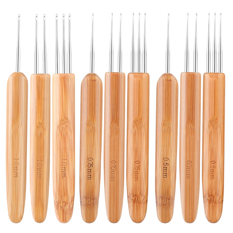 

LMDZ 3Pcs/Set Dreadlock Needles 1.0mm 0.75mm 0.5mm Bamboo Handle Crochet Needle Hook for Braids Hair Making Weaving Tools