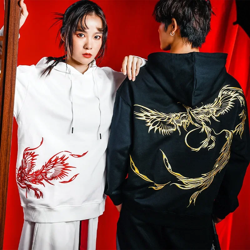 Fashion Hooded Hoodie Men Phoenix Embroidered Jacket Autumn Winter Y2K Street Hip-hop Harajuku Sweatshirt Casual Holiday Couple