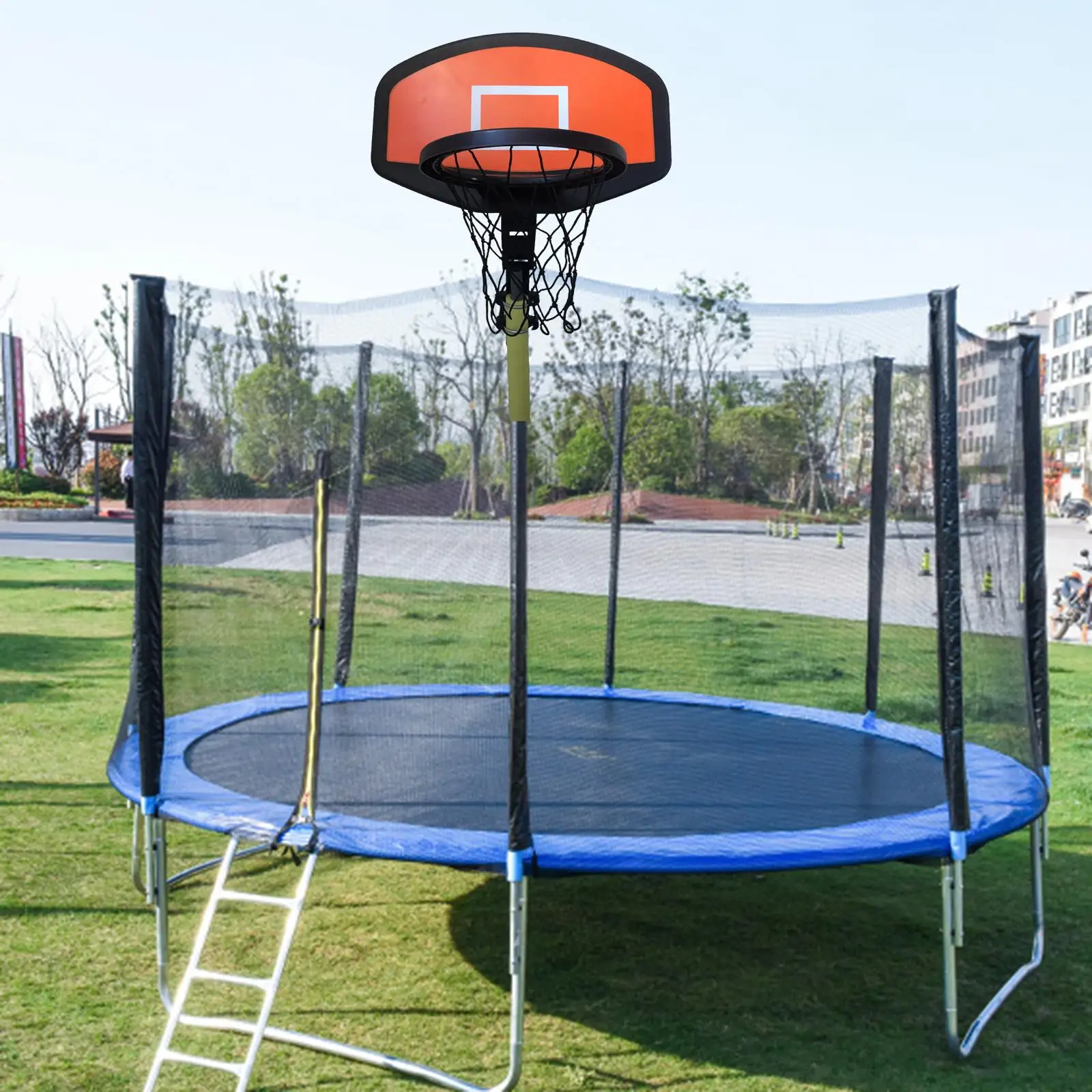 Trampoline Basketball Hoop Outdoor Sports Trampoline Attachment Basketball Backboard For Game Playing Curved Pole Dunking Indoor basketball hoop