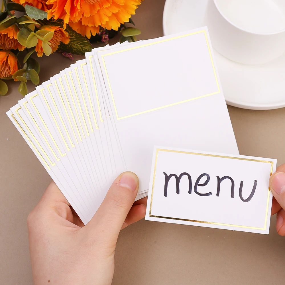 100/50x Name Place Paper Cards Wedding Banquet Reserved Seating Blank Rectangular Foil Border Table Decoration Birthday Greeting