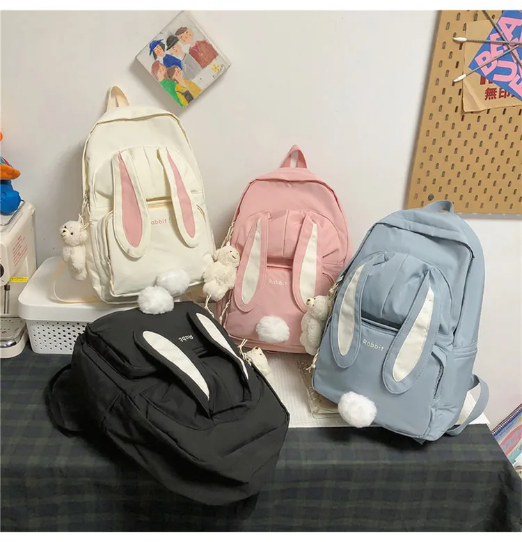 

Cute Rabbit Ear Backpack for Teen Girls School Backpack Female Large Capacity Kawaii School Daypack Nylon Casual Student Bookbag