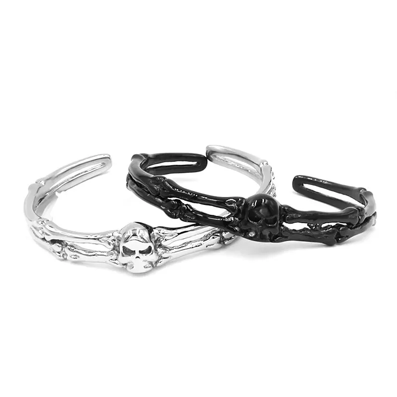 Vintage Ghost Skull Bones Biker Cuff Bracelet Stainless Steel Jewelry Gothic Feather Wing Norse Viking Wolf Men Bangle SJB0362A 3