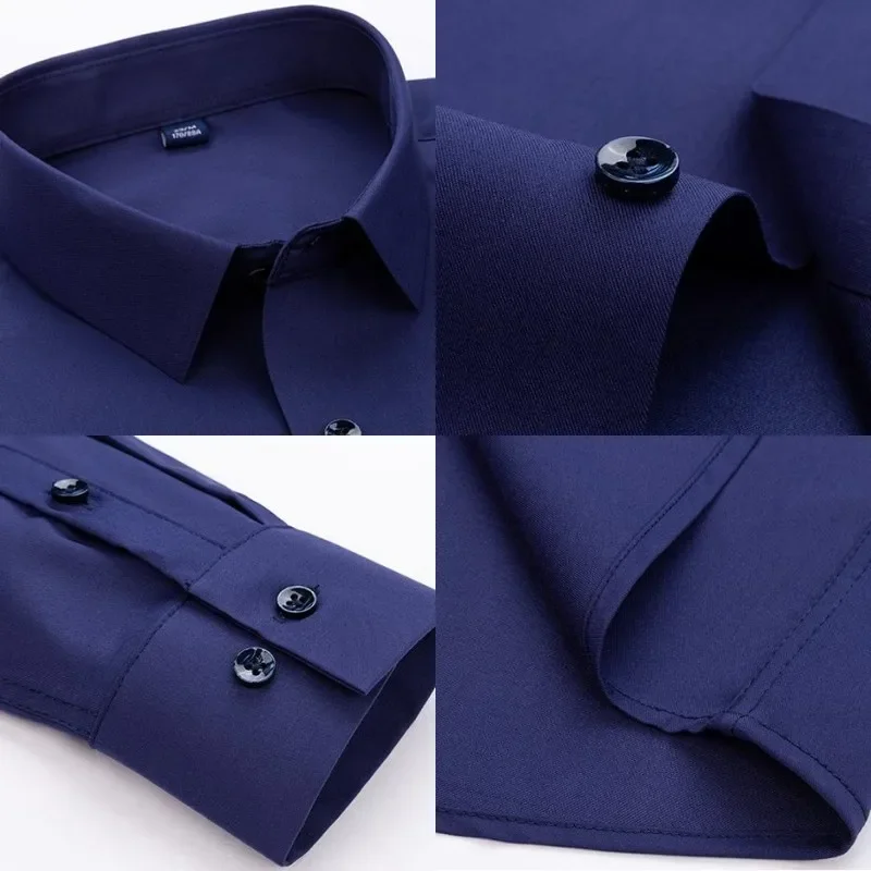Dress Shirts Men Casual Shirts Spring Autumn Men Long Sleeve Shirts Business Casual Wrinkle Resistant Solid Color Formal Dress Slim Fit Work Social Shirt S-8XL