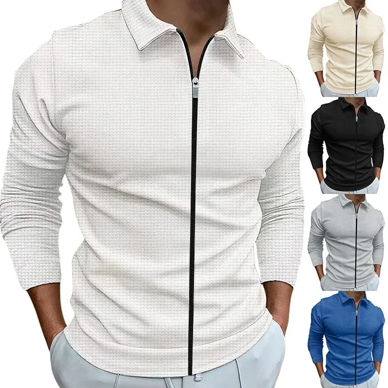 New Jacket Men's Lapel Zipper Cardigan Coat Fashionable Wild Autumn Solid Color Temperament Slim Tops Men Clothing Jackets