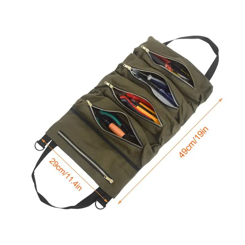 Roll Up Tool Pouch Heavy-Duty Large Canvas Roll Up Tool Bag Organizer Multi Purpose Tool Organizer For Car Pliers Electrician