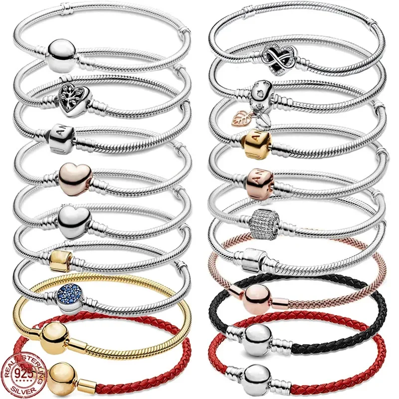 

Pulsera clásica de Plata de Ley 925 con forma de corazón, brazalete de alta calidad, se adapta al diseño Original, abalorio con