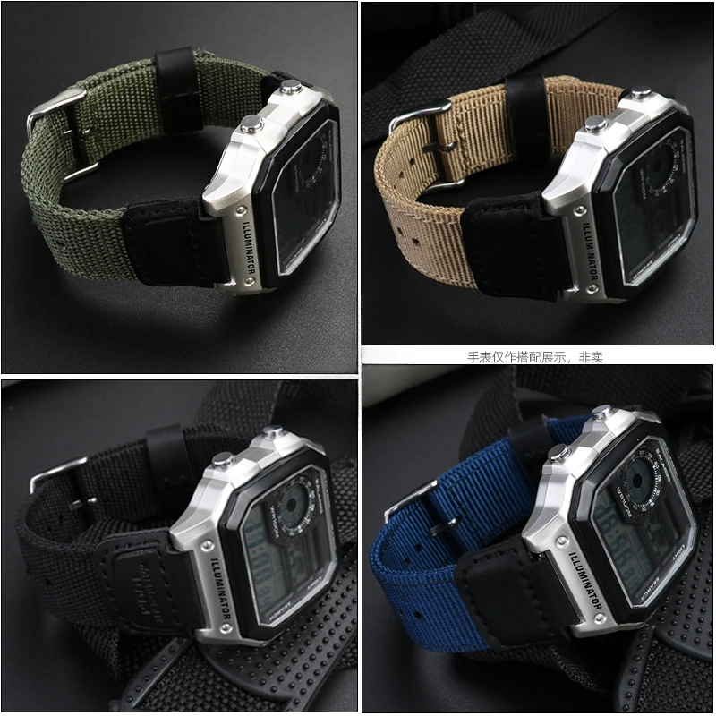 Untuk Casio jam tangan kanvas pria, Stainless Steel hitam lipat