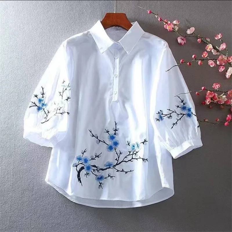 White Embroidered Blouse Detail