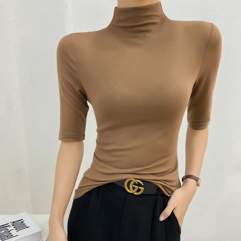 2023 Summer Women Golf Sunscreen with long sleeves and ultra-thin ice silk bottoming shirt and round neck turtleneck top