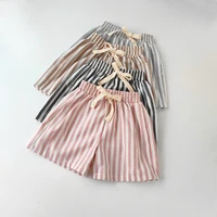 Children's Clothing Linen Cotton Shorts Summer Girls Boys Stripe Pants Kids Baby Casual Vintage Loose Short Pant Girl Clothes 4