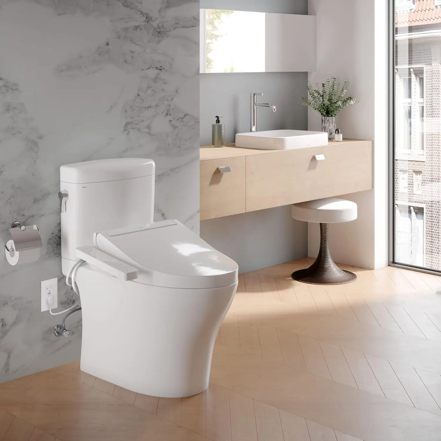 WASHLET C2 Electronic Bidet Toilet Seat with PREMIST and EWATER+ Wand Cleaning, Elongated, Cotton White 5